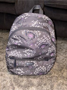 Vera Bradley Gray Floral Mini Backpack with Purple Accents